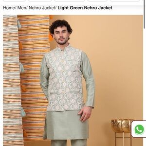 Nwt Light Green Nehru Jacket & Kurta set